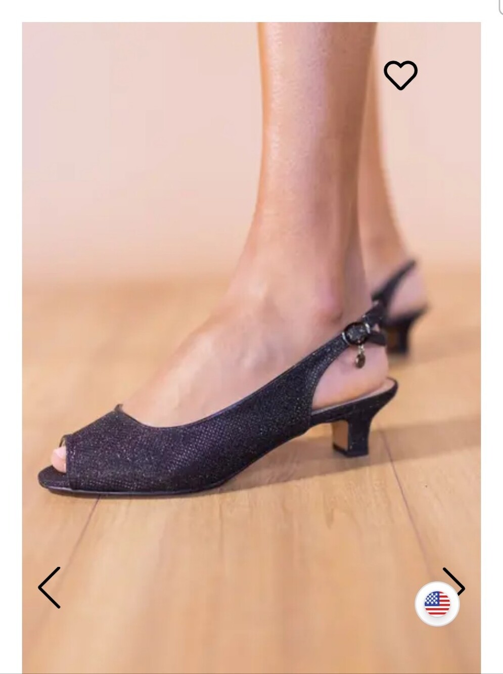 NWB J. Reneé Black Glitter Peep‑Toe Slingback Heels 11W